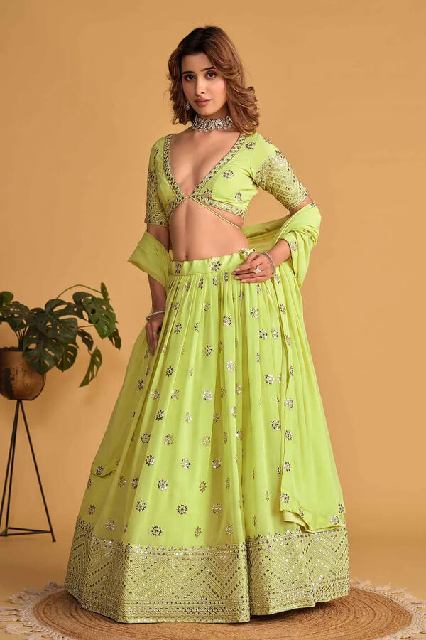 Neon Georgette Lehenga with Sequins & Zari Work