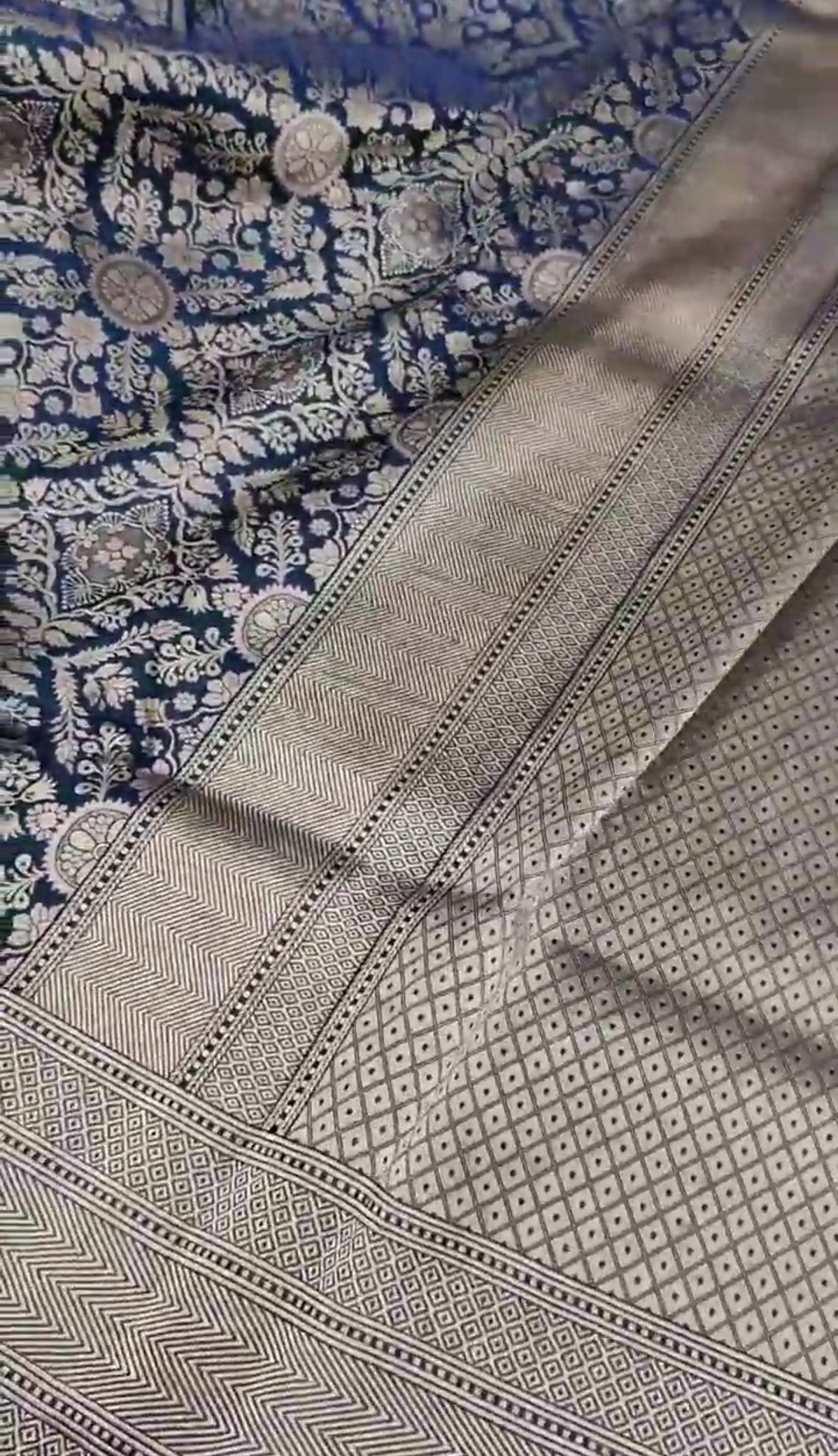 Dark Blue Banarasi Handloom Katan Silk Brocade Saree