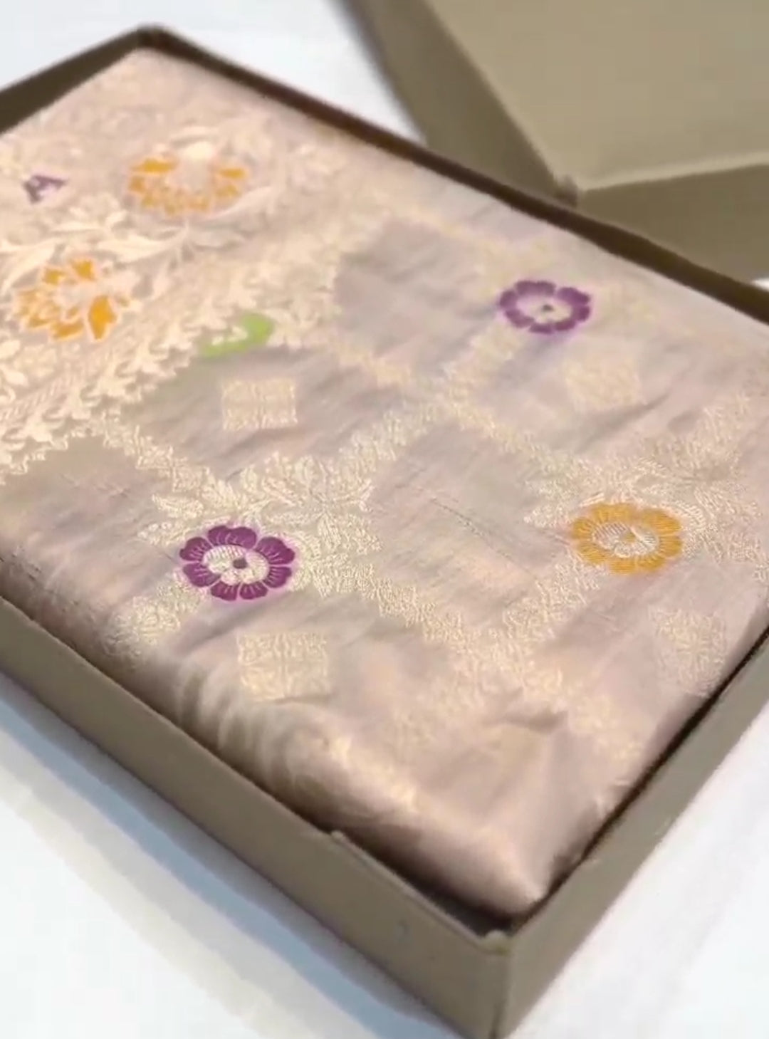 Beige Banarasi Handloom Katan Silk Meenakari Saree