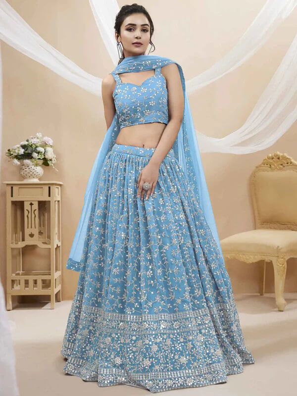 Sky Blue Georgette Lehenga with Sequins & Zari Work