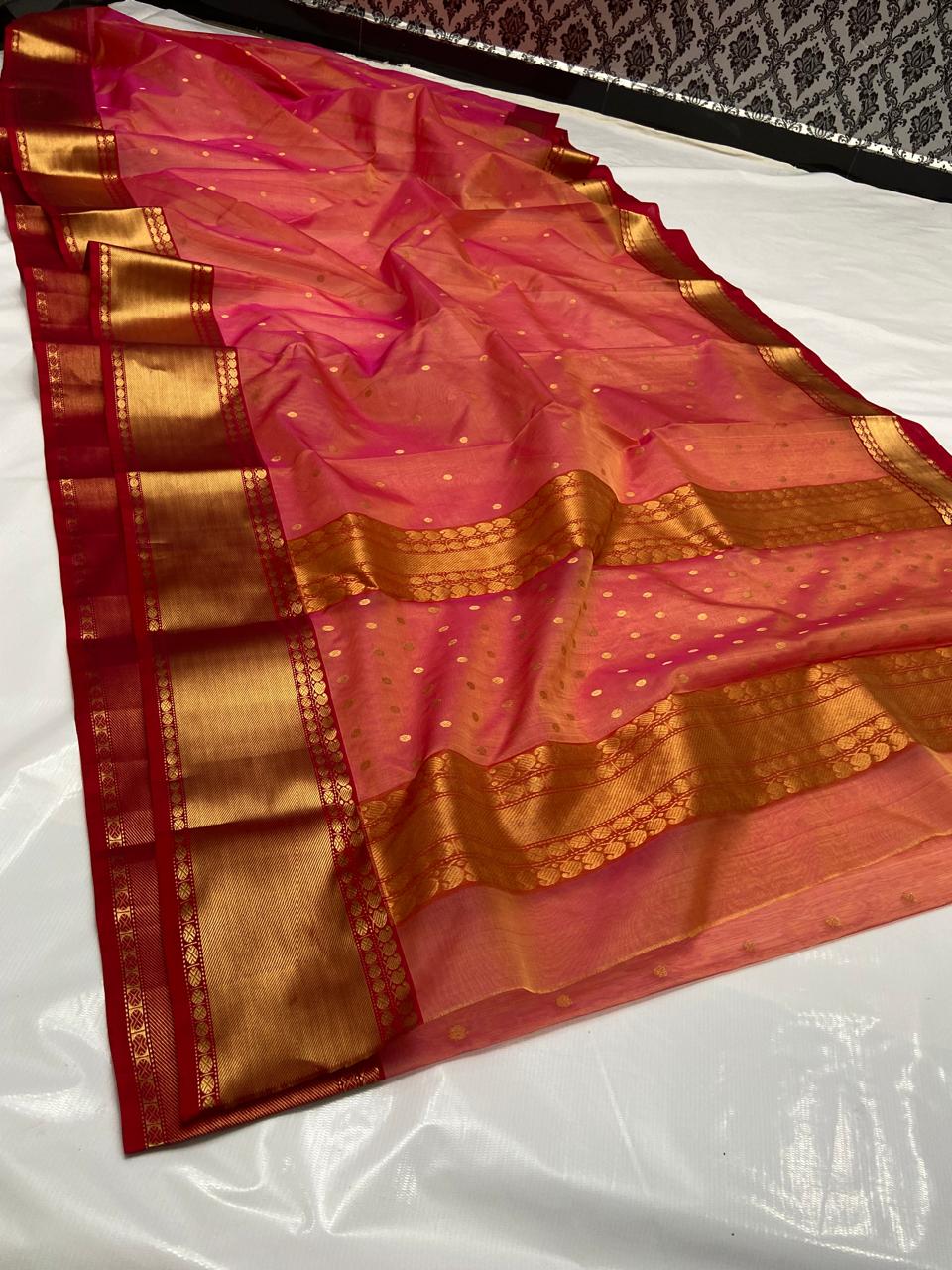 Chilly Red Chanderi Handloom Katan Silk Nakshi Saree