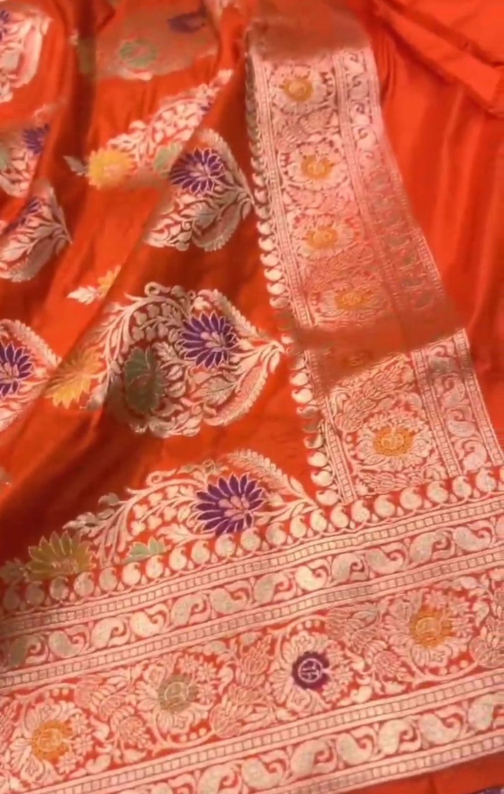 Dual Tone Orange Banarasi Handloom Katan Silk Meenakari Saree
