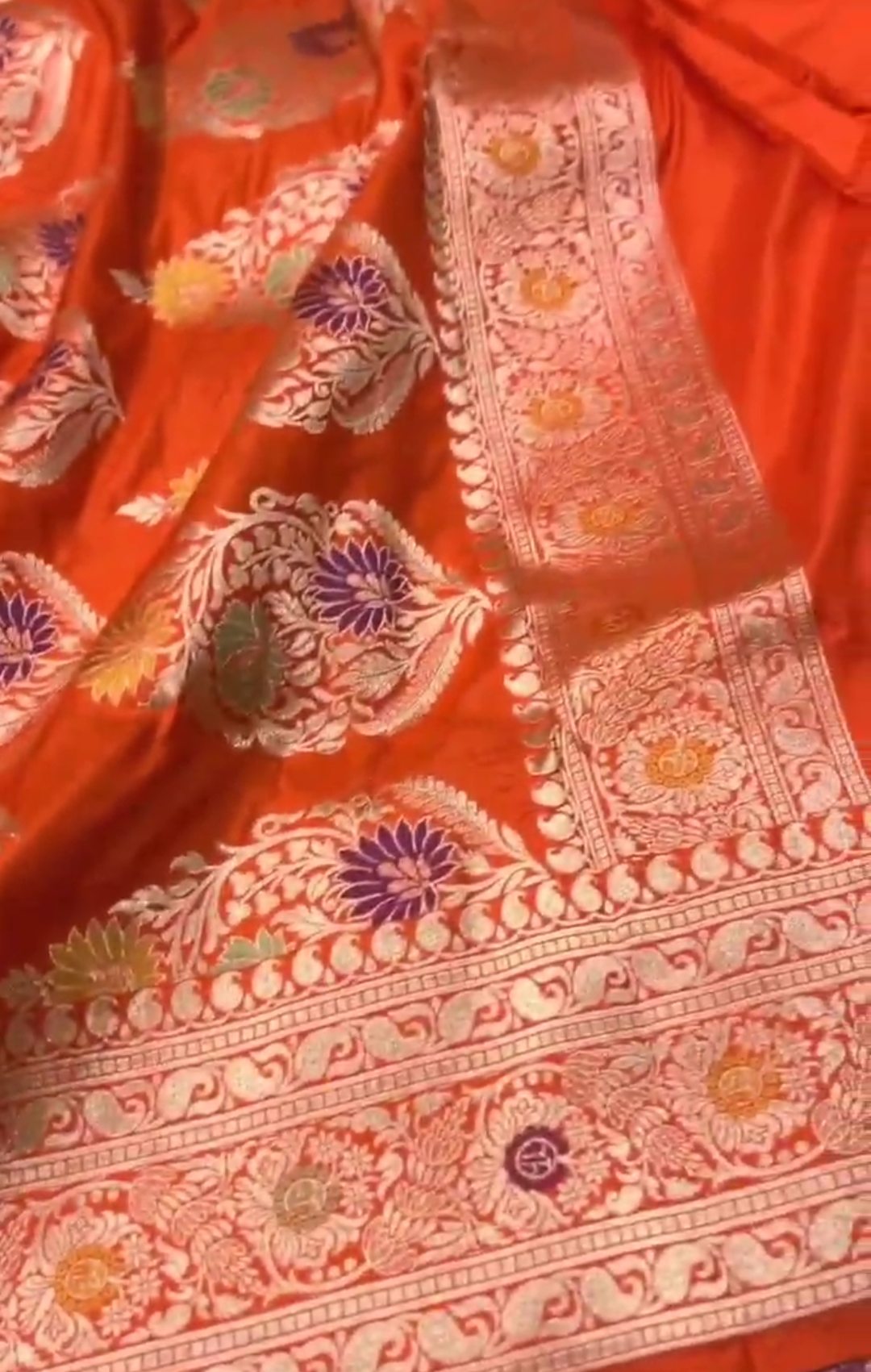 Dual Tone Orange Banarasi Handloom Katan Silk Meenakari Saree