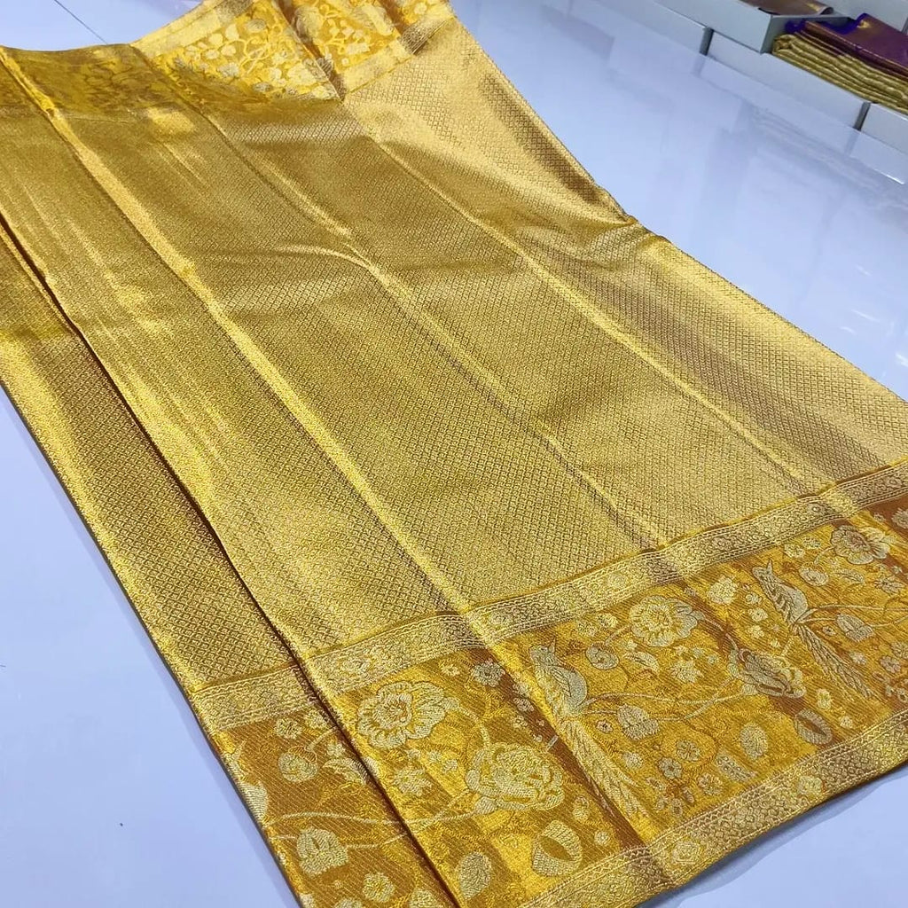 Gold Kanchipuram Handloom Tissue Brocade Silk Saree
