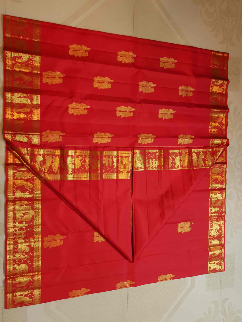 Chilly Red Kanchipuram Handloom 2G Gold Kalyana Pallakku Silk Saree