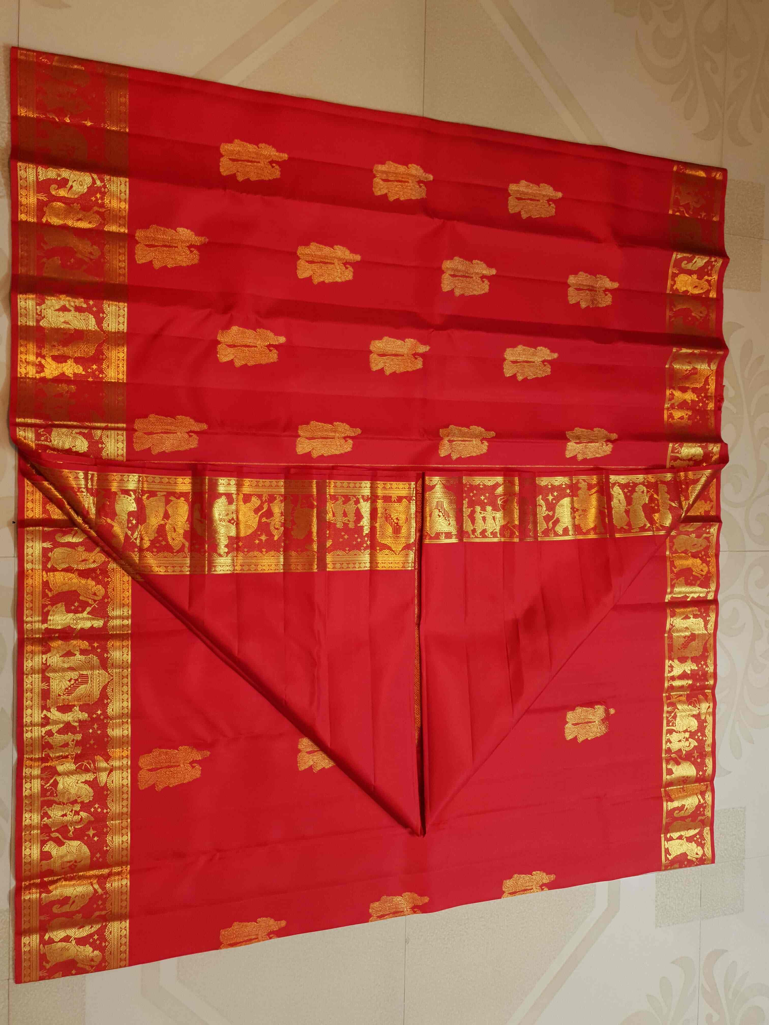 Chilly Red Kanchipuram Handloom 2G Gold Kalyana Pallakku Silk Saree