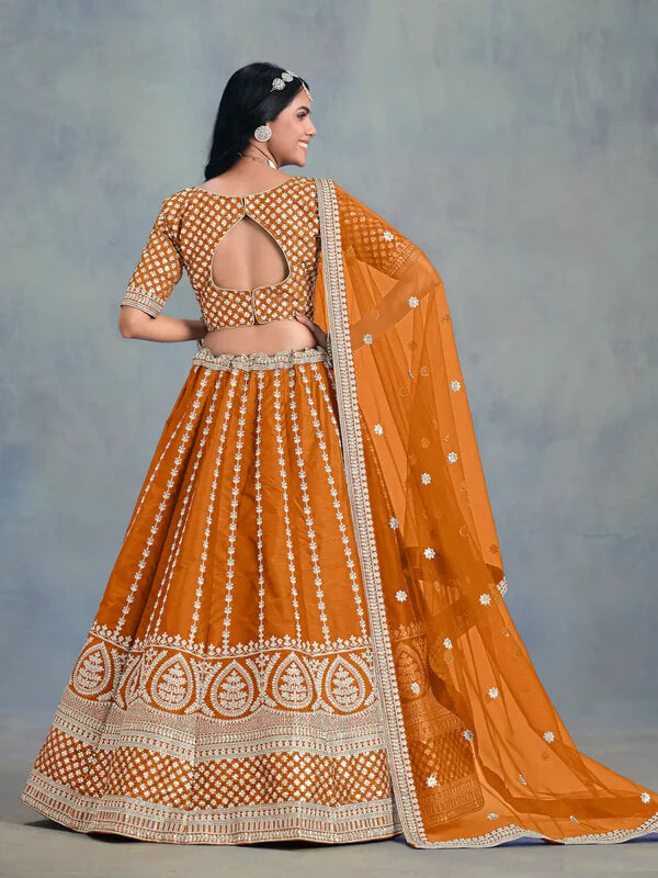 Stylish Orange Art Silk Lehenga Choli with Sequins