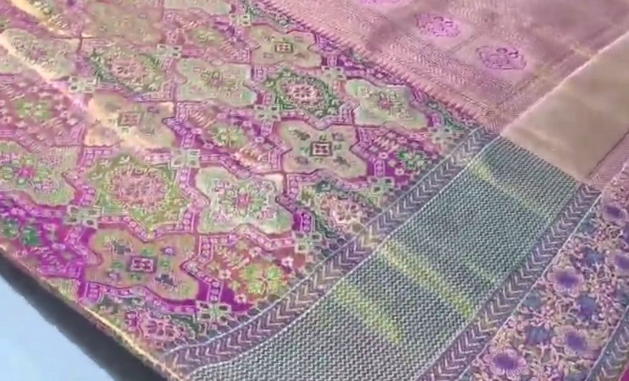 Hot Pink Kanchipuram Handloom Tissue Brocade Meenakari Silk Saree