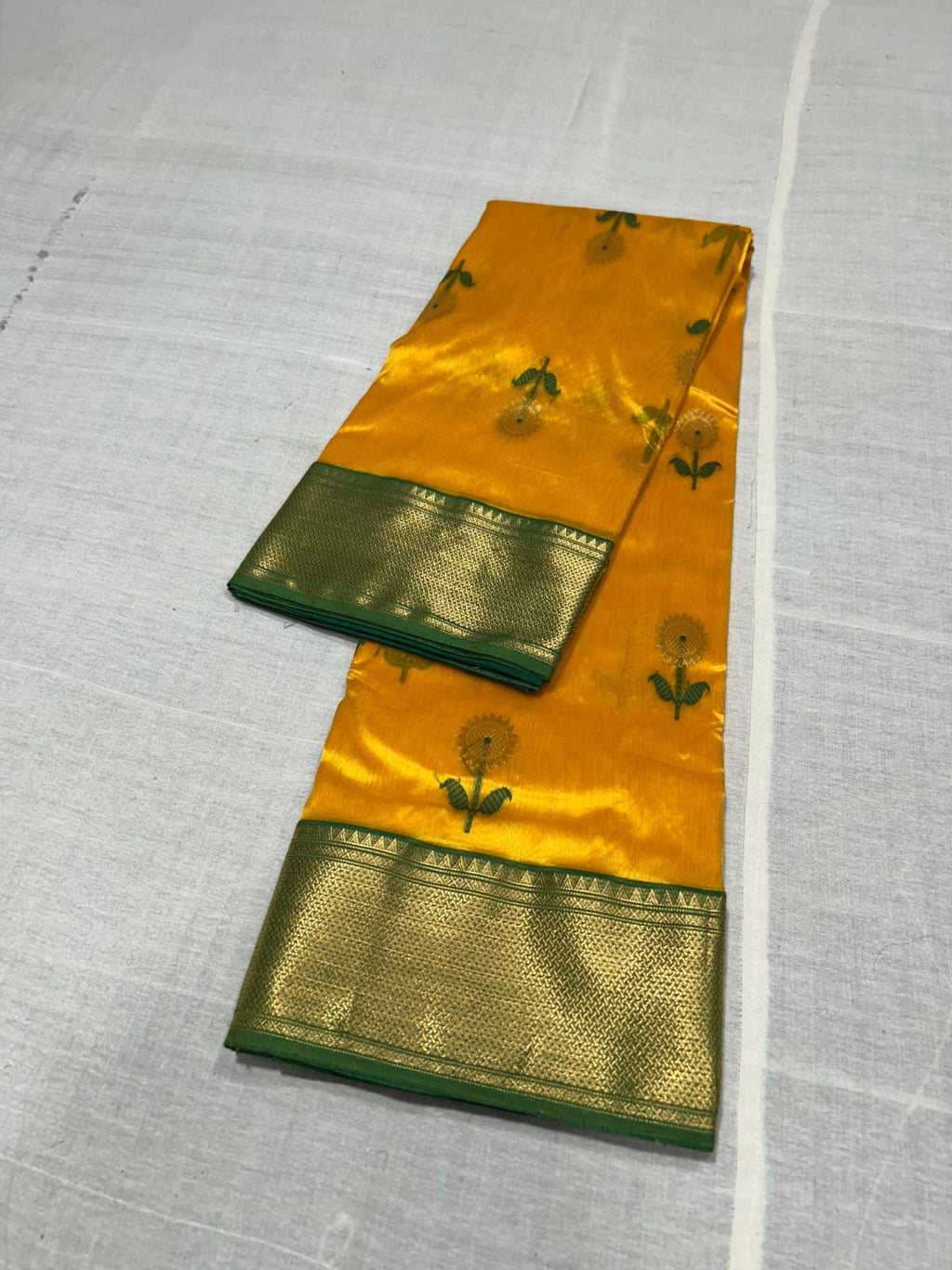 Turmeric Chanderi Handloom Pattu Silk Meenakari Nakshi Saree