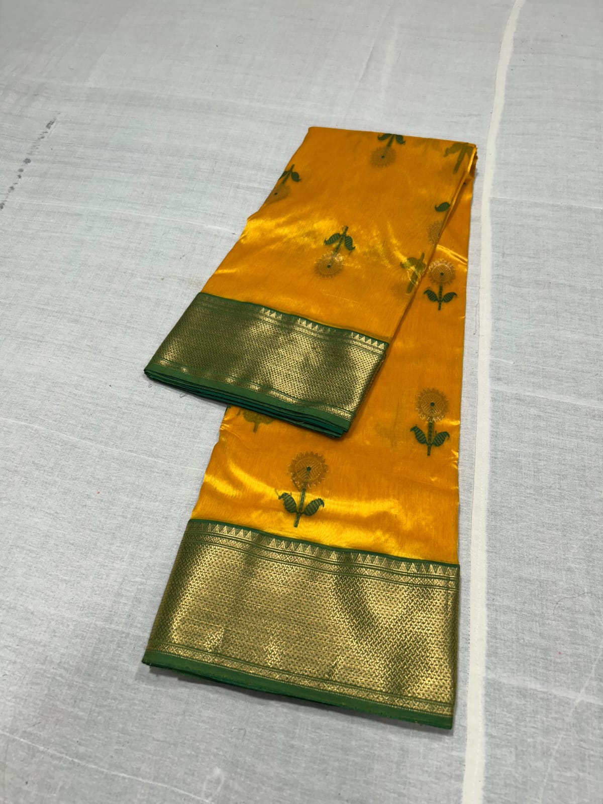 Turmeric Chanderi Handloom Pattu Silk Meenakari Nakshi Saree