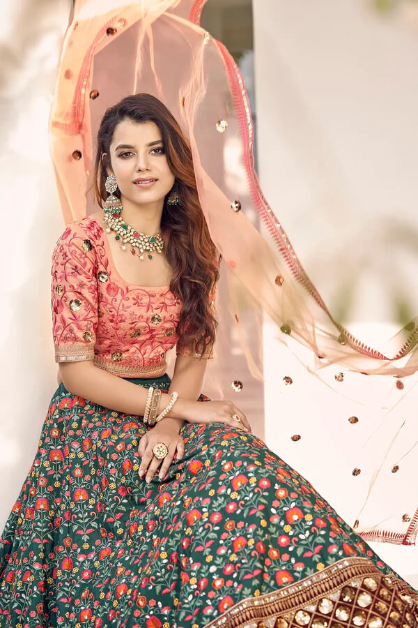 Graceful Green Art Silk Lehenga for Brides & Festive Wear