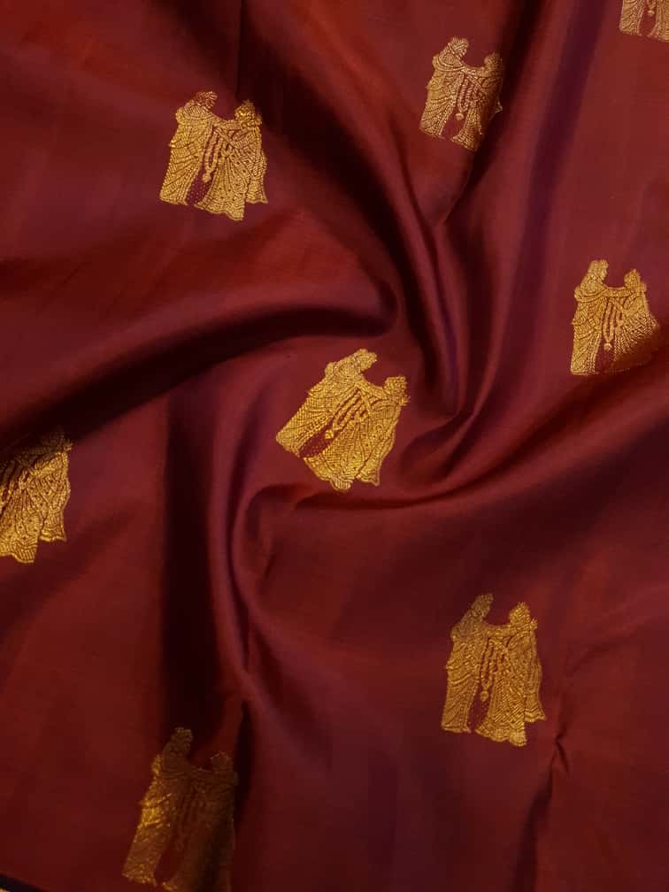 Maroon Kanchipuram Handloom 2G Gold Pattu Silk Saree