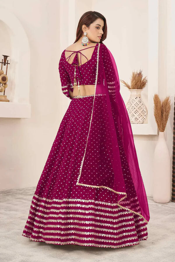 Mulberry Pink Georgette Lehenga with Zari & Sequins Work