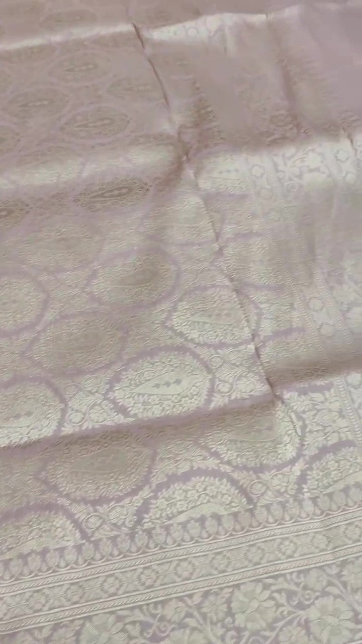 Pinkish Beige Banarasi Handloom Katan Silk Brocade Saree