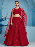 Red Party Wear Lehenga with Sequins & Dupatta