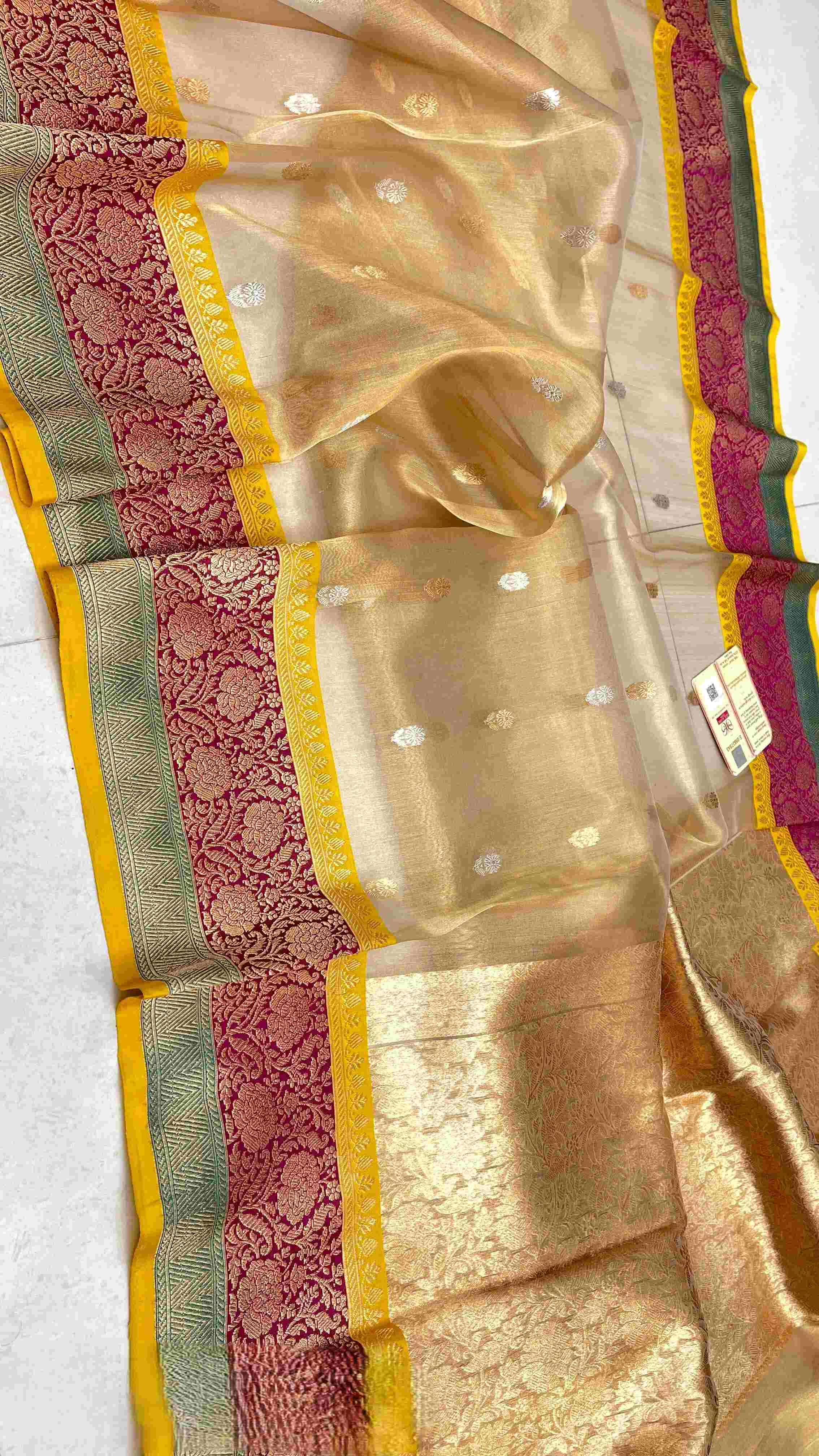 Gold Banarasi Handloom Kora Tissue Silk Saree