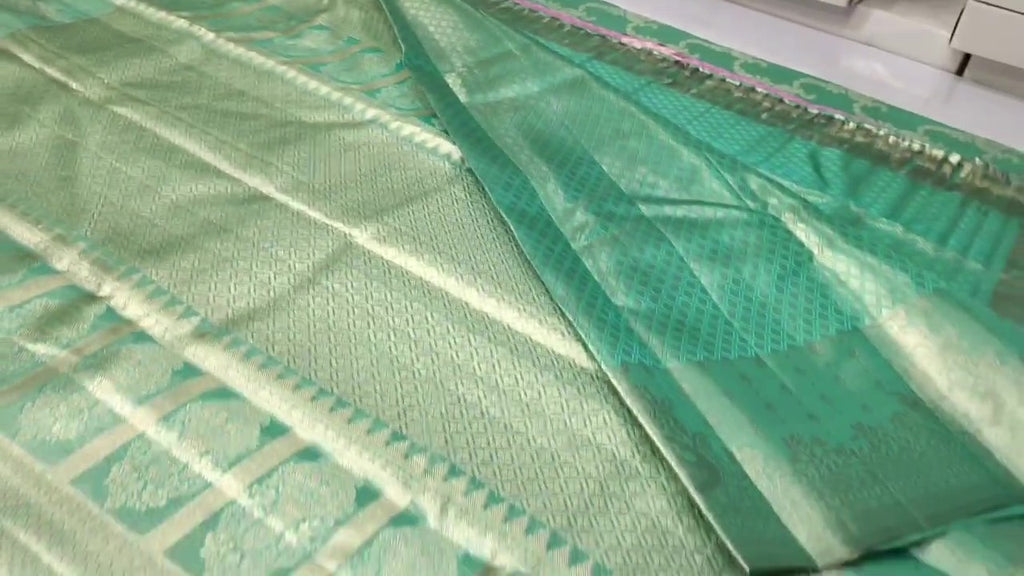 Sea Green Kanchipuram Handloom Tissue Brocade Silk Saree
