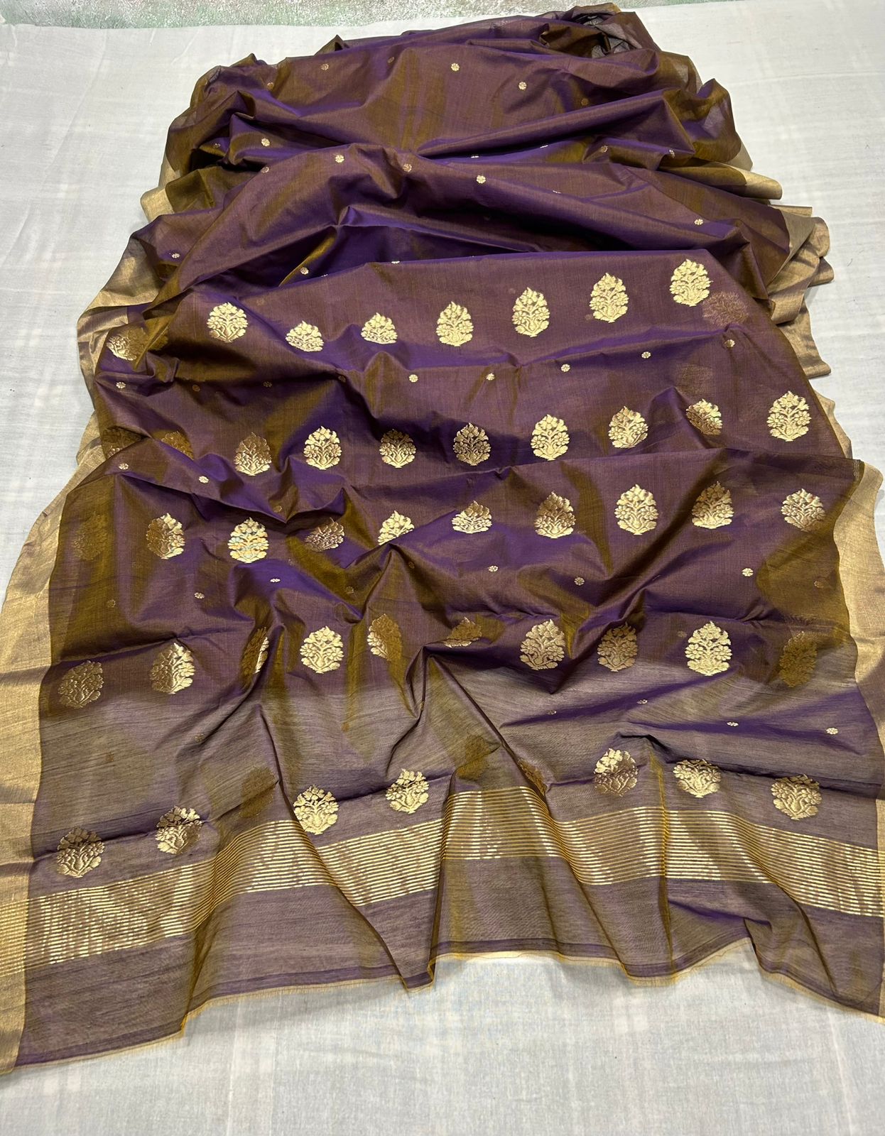 Dual Tone Purple Chanderi Handloom Cotton Silk Saree