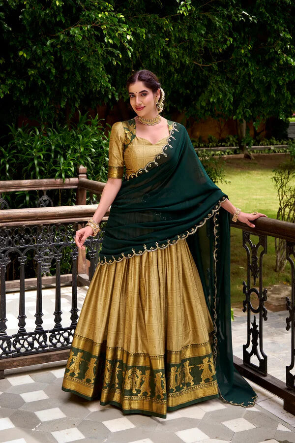 Classic Polly Cotton Lehenga with Dark Beige Zari Detailing