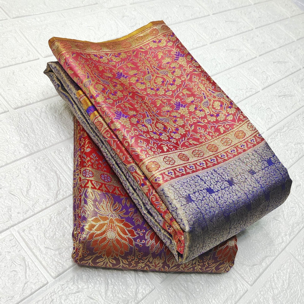 Lavender Kanchipuram Handloom Tissue Brocade Meenakari Silk Saree