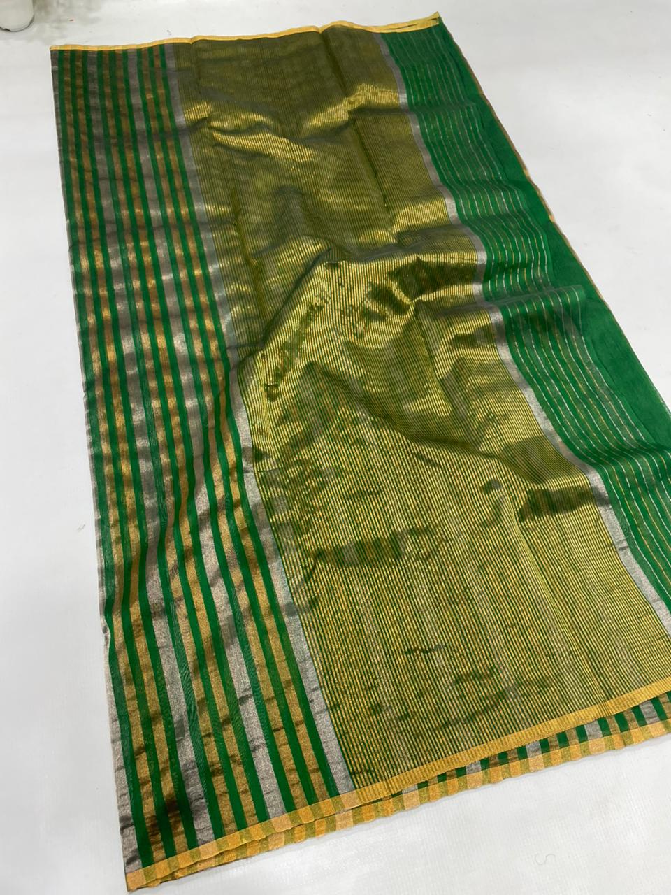 Green Chanderi Handloom Cotton Silk Saree