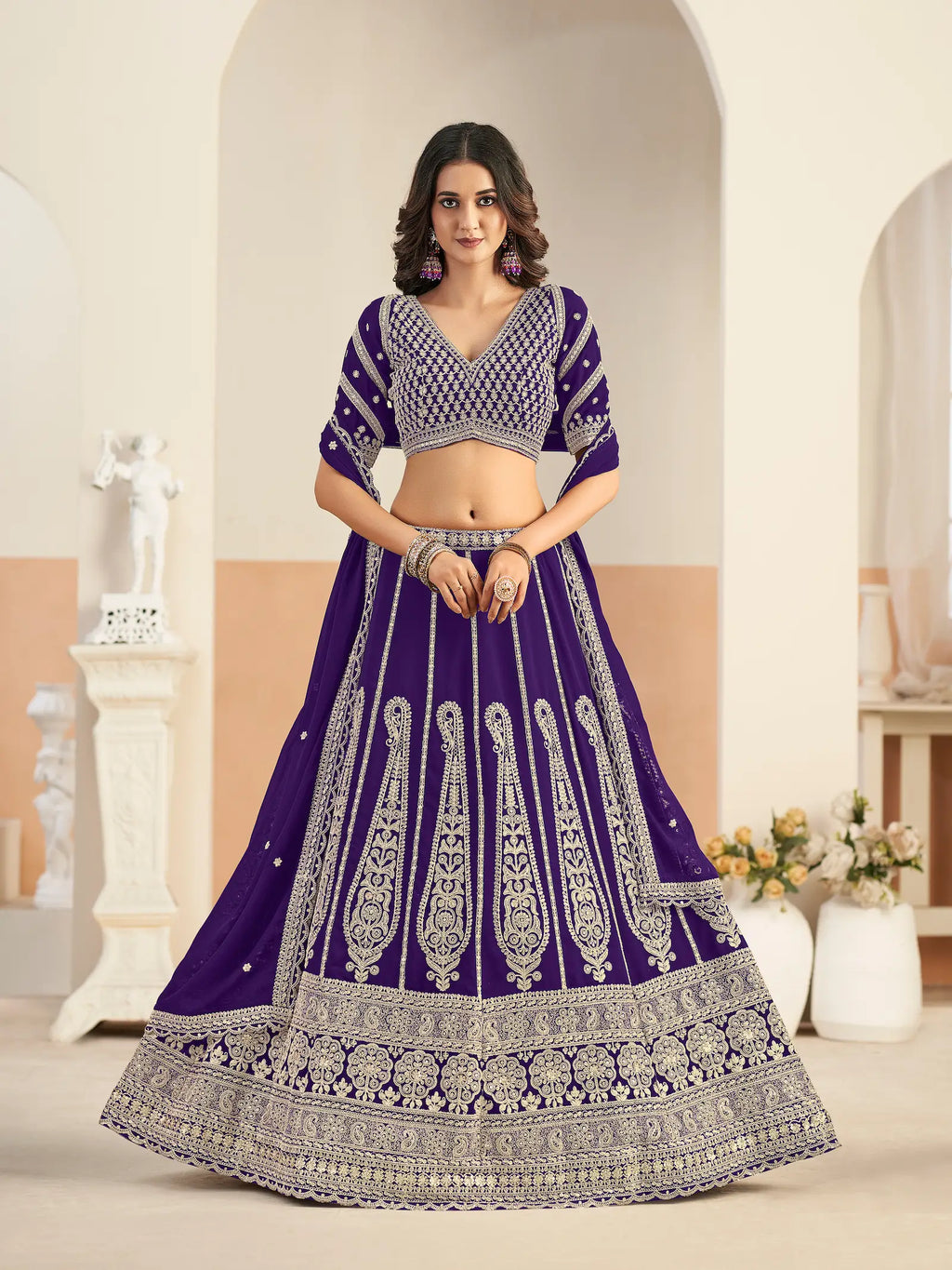 Royal Purple Georgette Lehenga WIth Embroidery Work