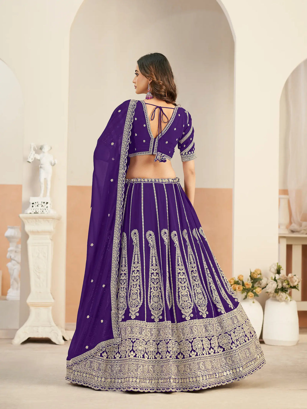 Royal Purple Georgette Lehenga WIth Embroidery Work