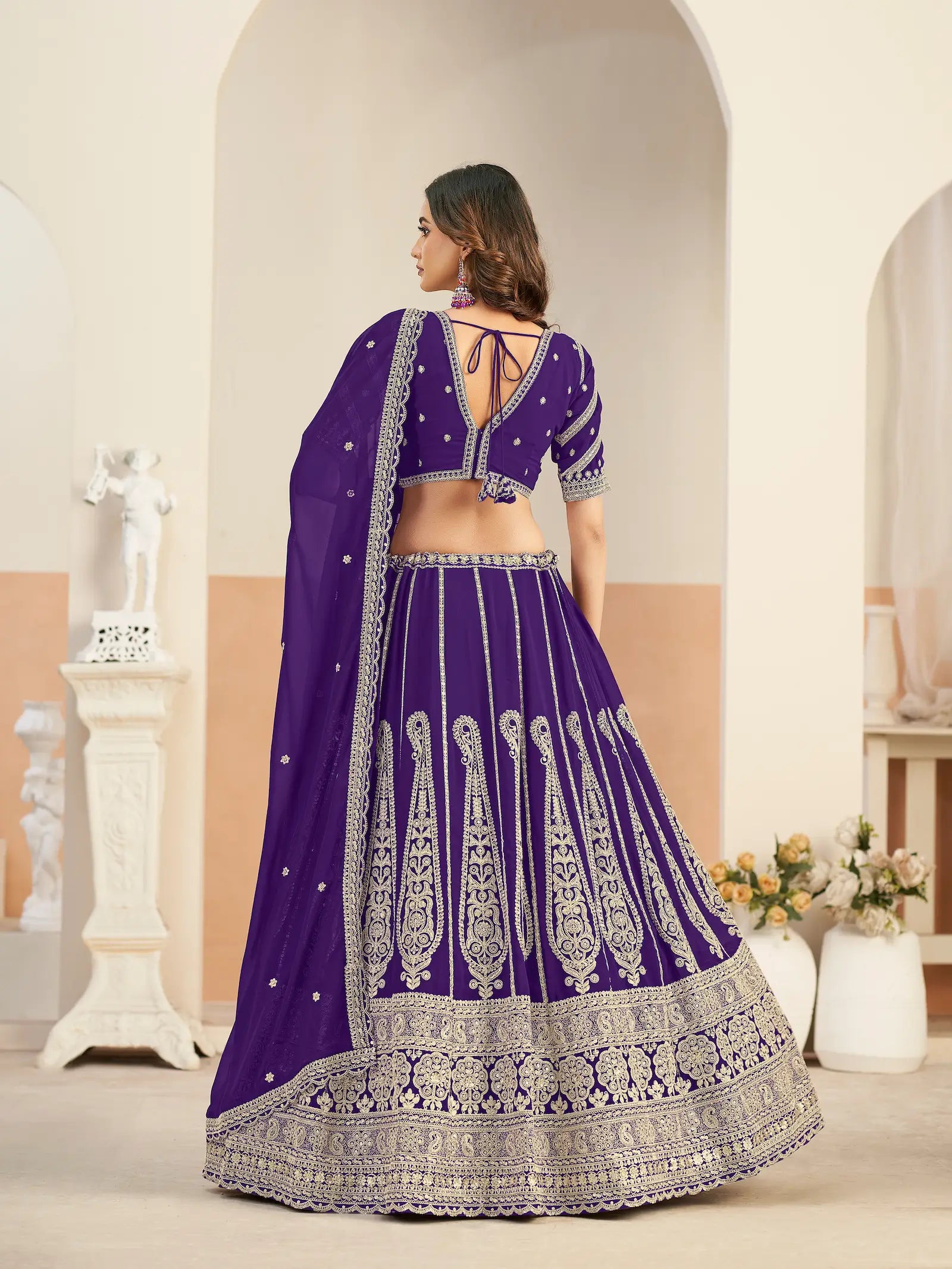 Royal Purple Georgette Lehenga WIth Embroidery Work