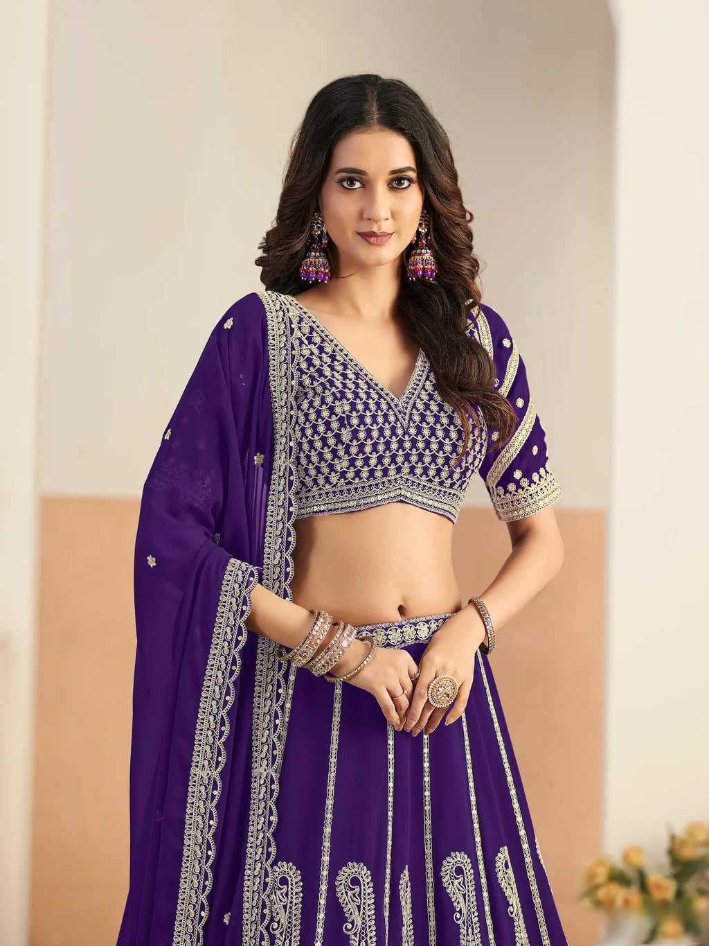 Royal Purple Georgette Lehenga WIth Embroidery Work