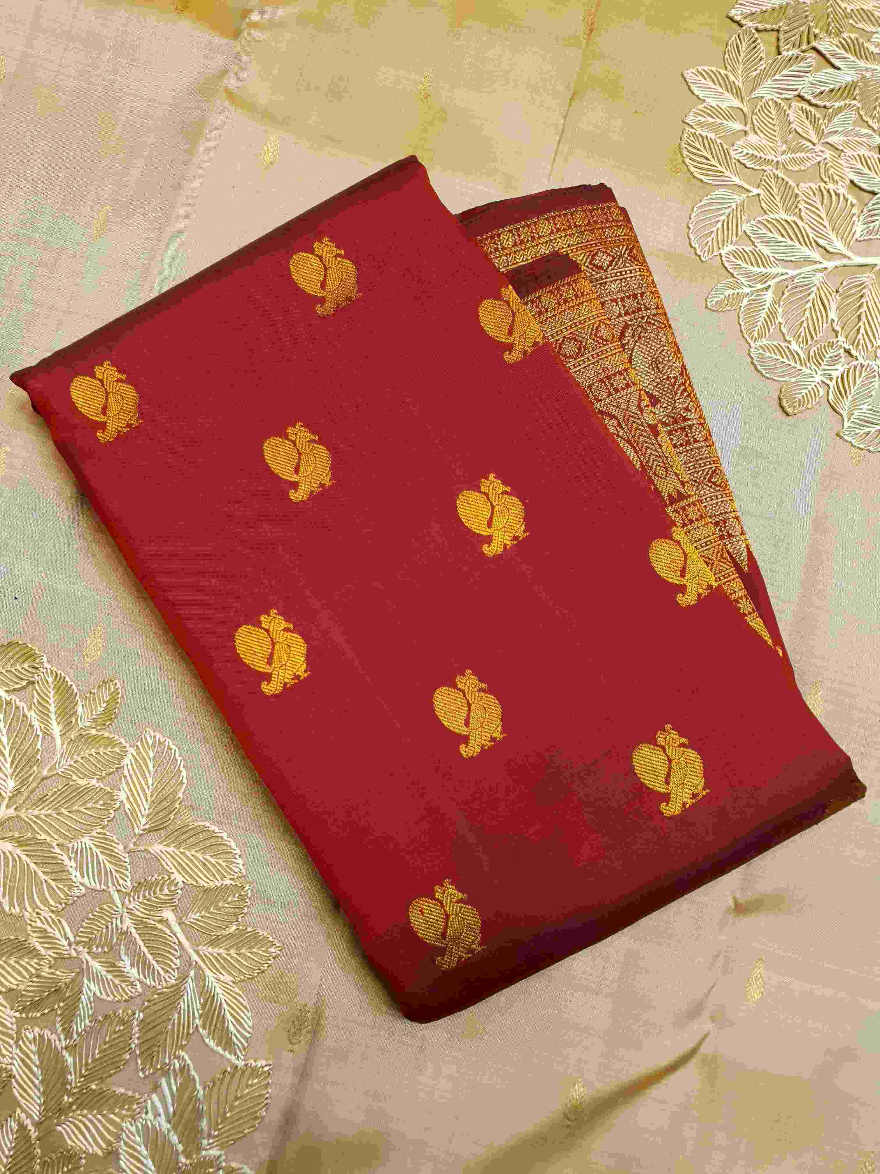 Rustic Red Kanchipuram Handloom 2G Gold Pattu Silk Saree