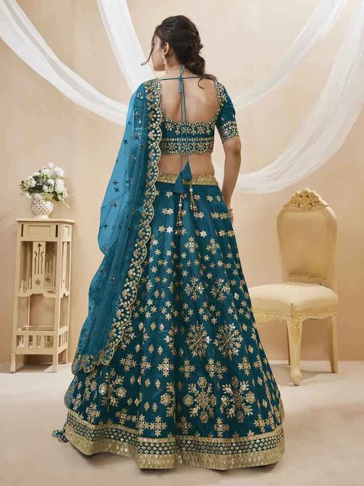 Teal Blue Art Silk Lehenga with Sequins & Zari Work