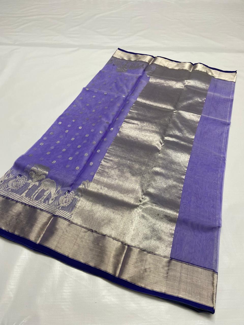 Lavender Chanderi Handloom Katan Silk Saree