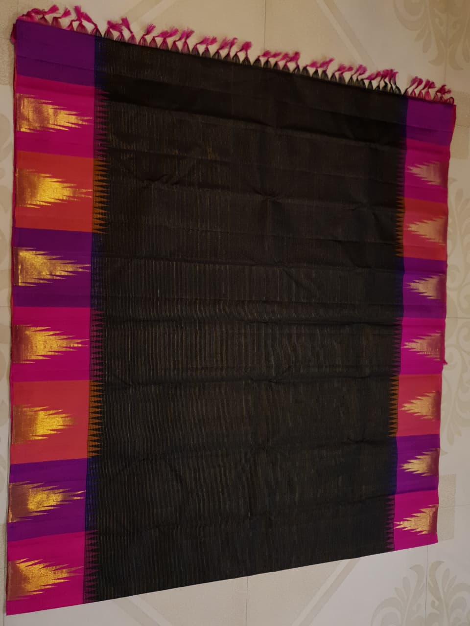 Black Kanchipuram Handloom 2G Gold Korvai Pattu Silk Saree