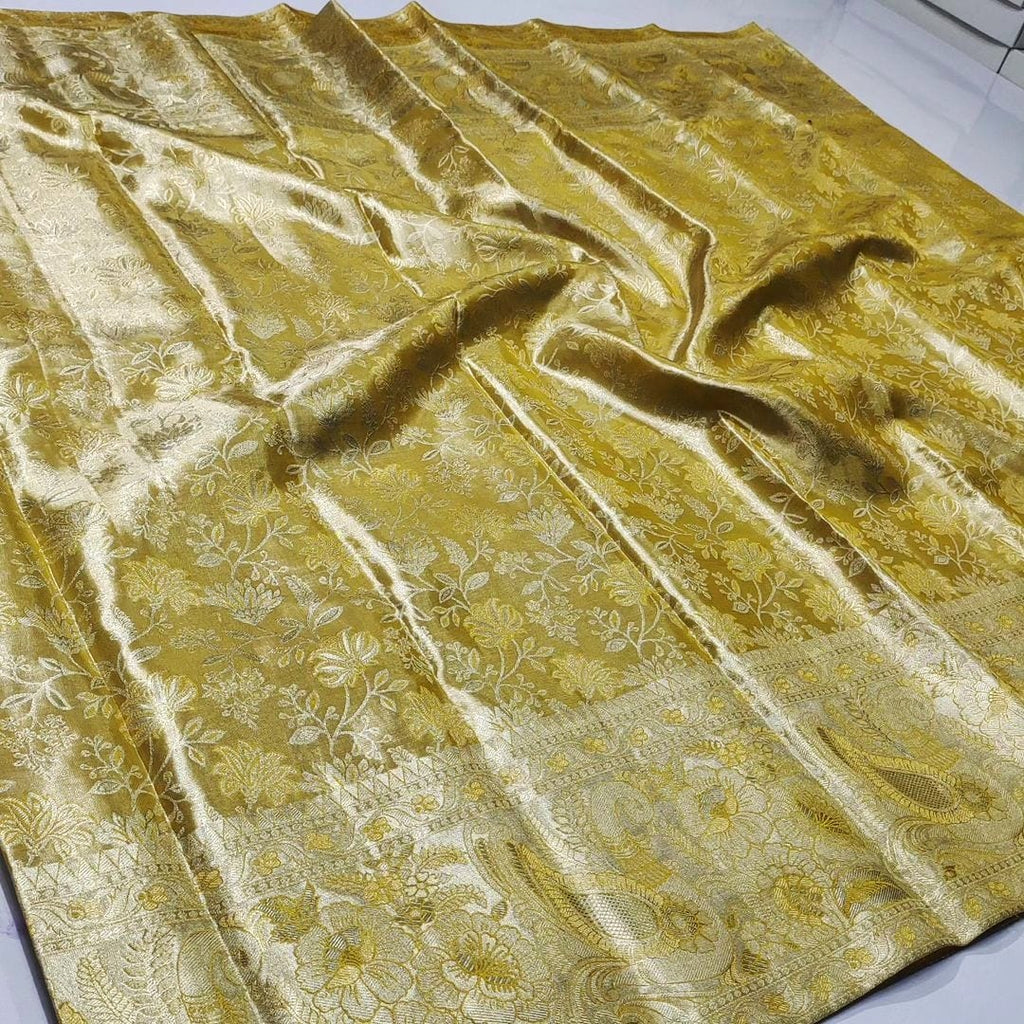 Gold Kanchipuram Handloom Tissue Brocade Silk Saree