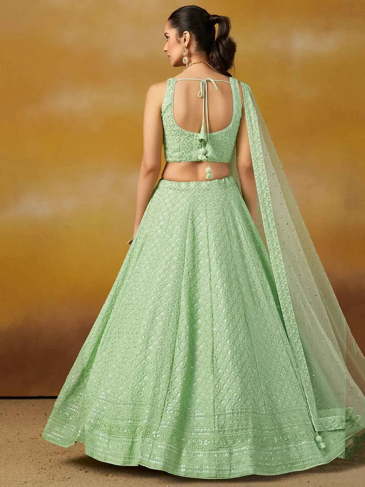 Light Mint Green Designer Lehenga with Sequins & Dupatta