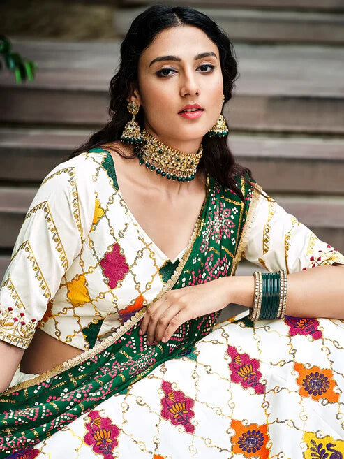 Pearl White Silk Lehenga Choli with Thread & Sequins Work