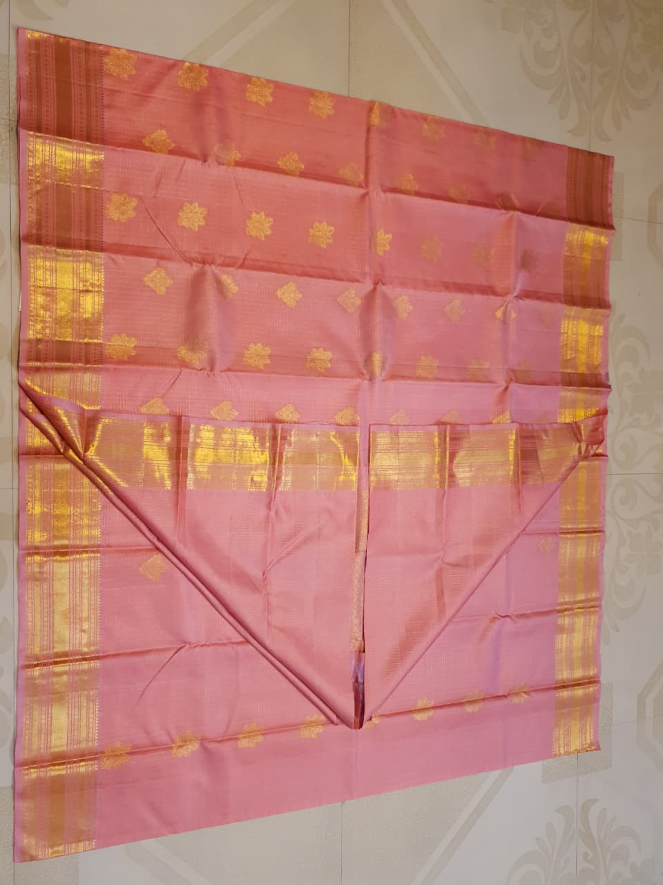 Peach Kanchipuram Handloom 2G Gold Vairaoosi Silk Saree
