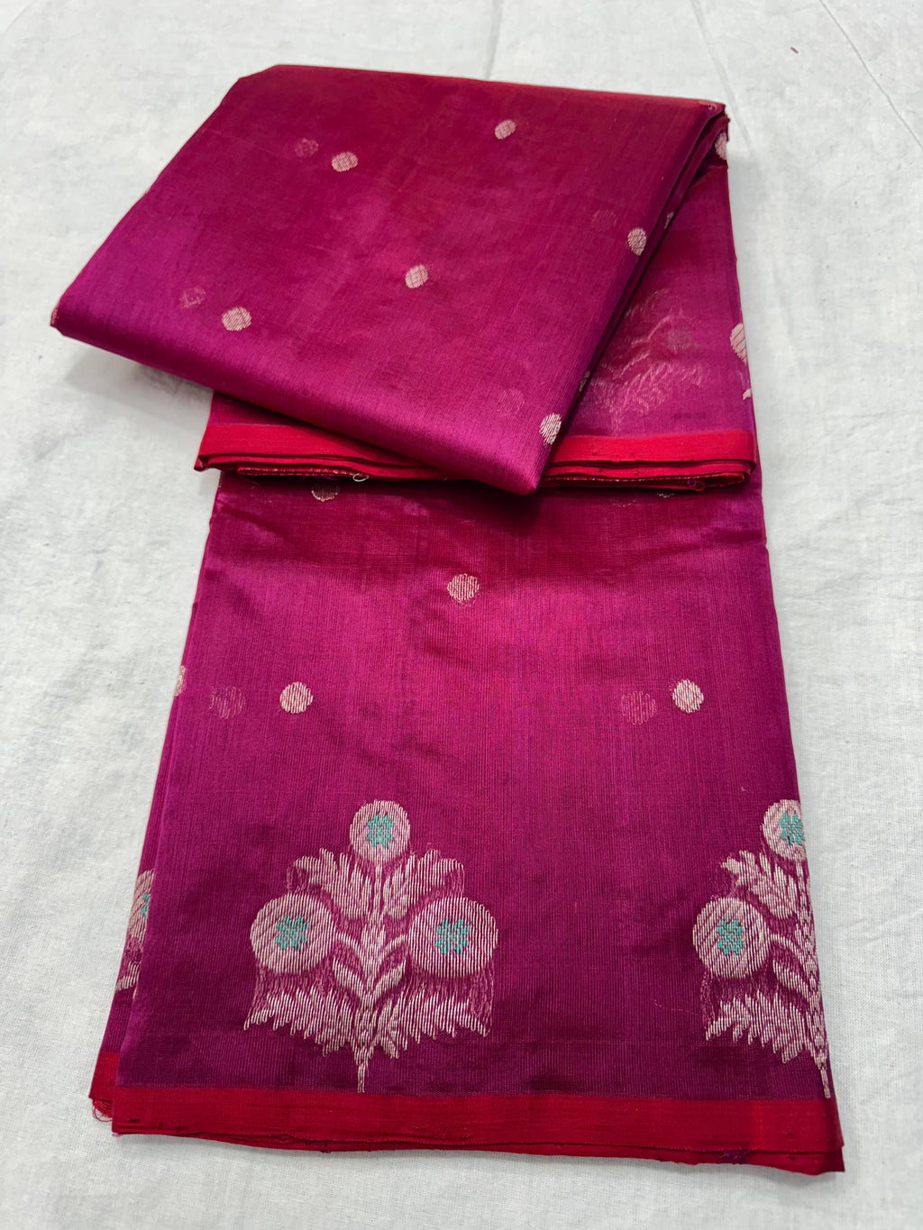 Hot Pink Chanderi Handloom Pattu Silk Meenakari Saree