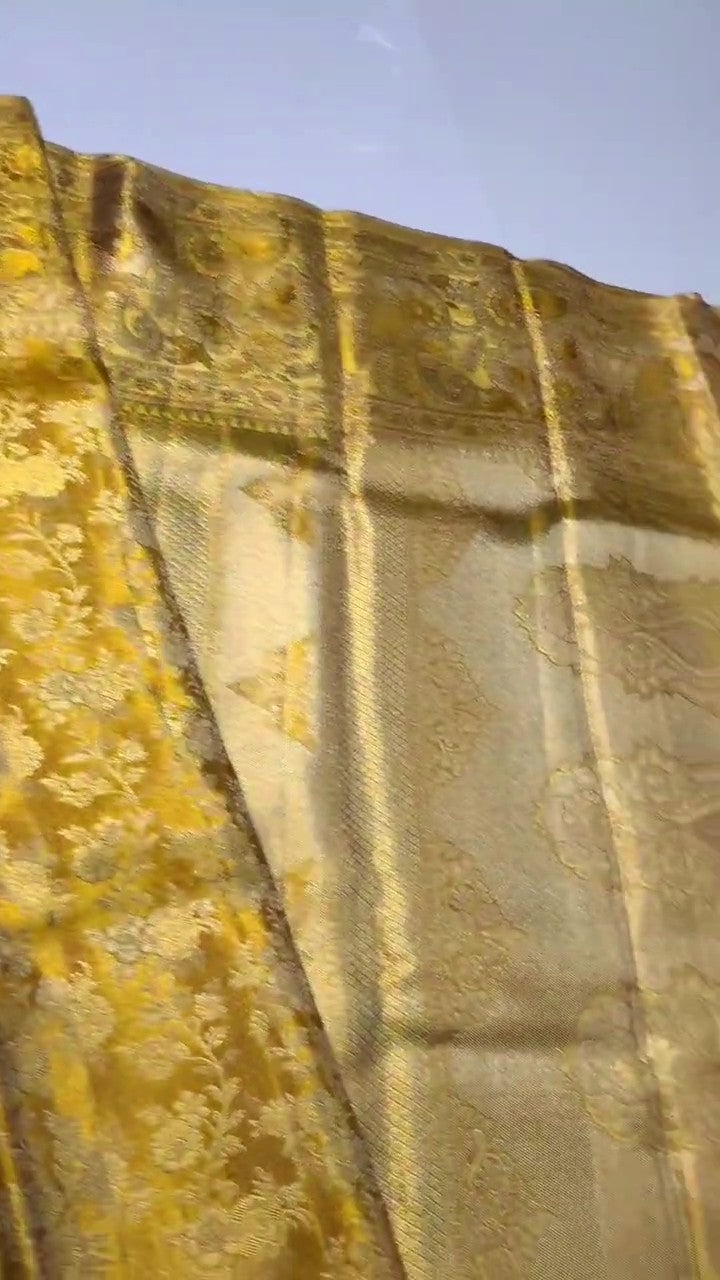 Gold Kanchipuram Handloom Tissue Brocade Silk Bridal Saree