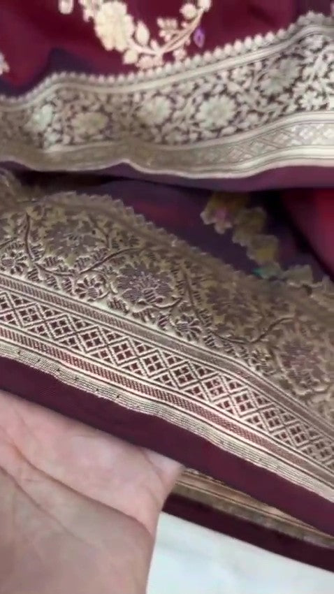 Maroon Banarasi Handloom Katan Silk Kaduwa Meenakari Saree