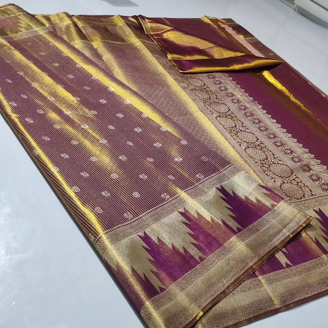 Magenta Kanchipuram Handloom Tissue Brocade Silk Meenakari Saree