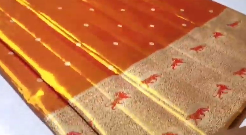 Orange Kanchipuram Handloom Tissue Brocade Silk Meenakari Saree