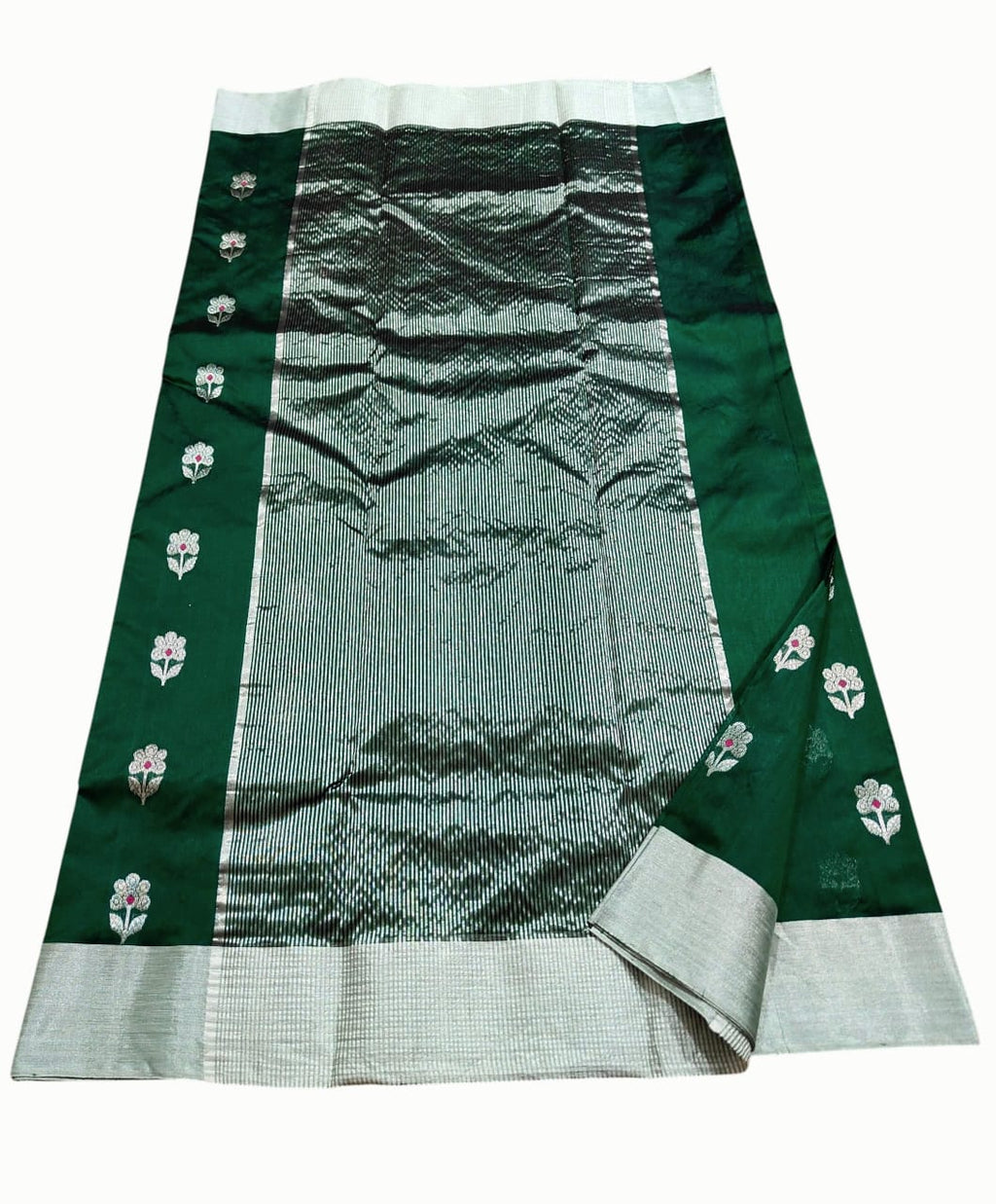 Flaske Grøn Chanderi Håndvæv Pattu Silk Meenakari Saree