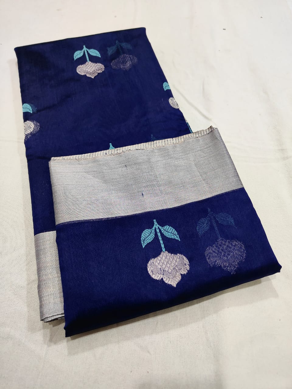 Midnight Blue Chanderi Handloom Pattu Silk Meenakari Saree