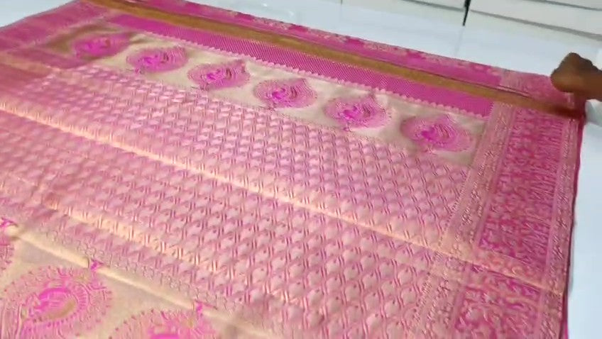 Hot Pink Kanchipuram Handloom Tissue Brocade Bridal Silk Saree