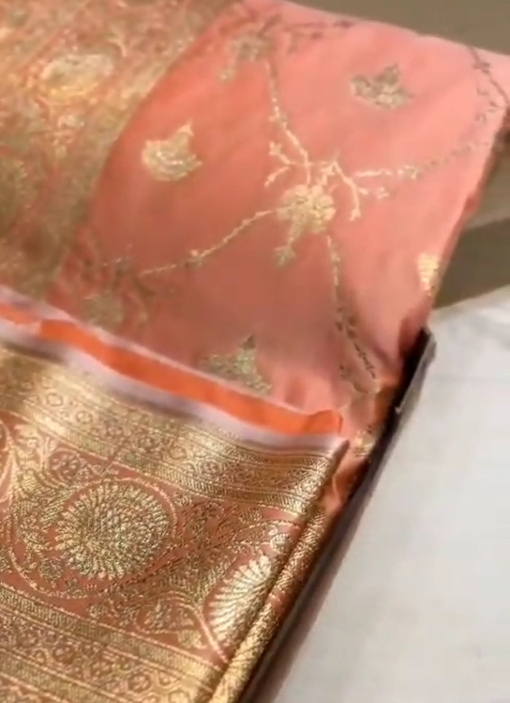Peach Banarasi Satin Katan Silk Saree