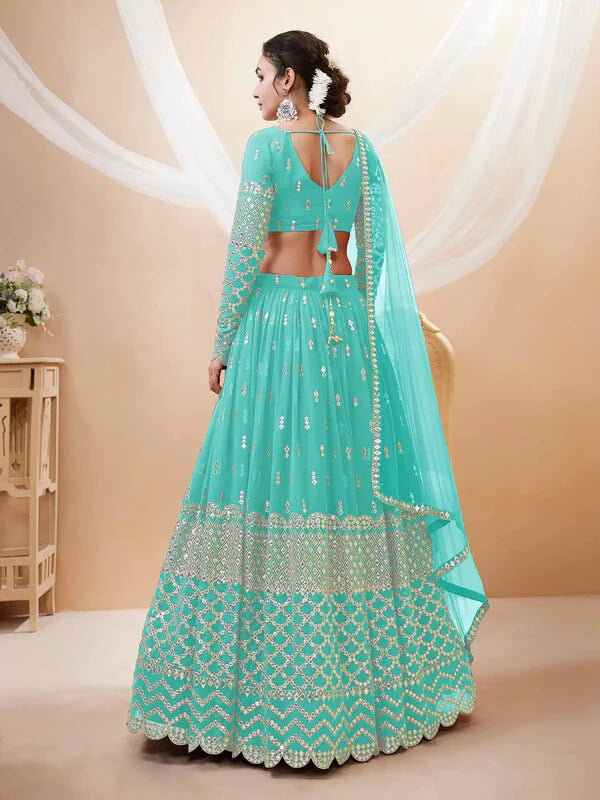 Designer Sky Blue Lehenga Choli with Soft Net Dupatta