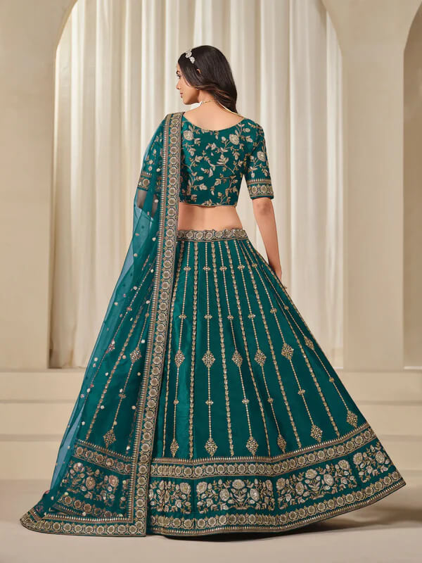 Designer Teal Green Art Silk Embroidered Lehenga