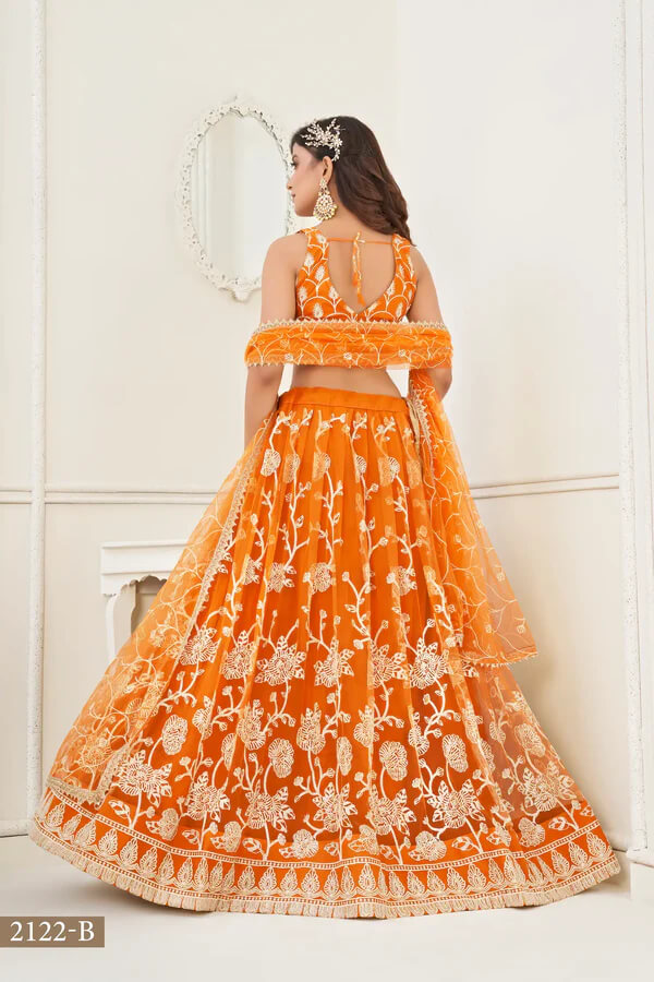 Designer Orange Cotton Thread & Zari Lehenga