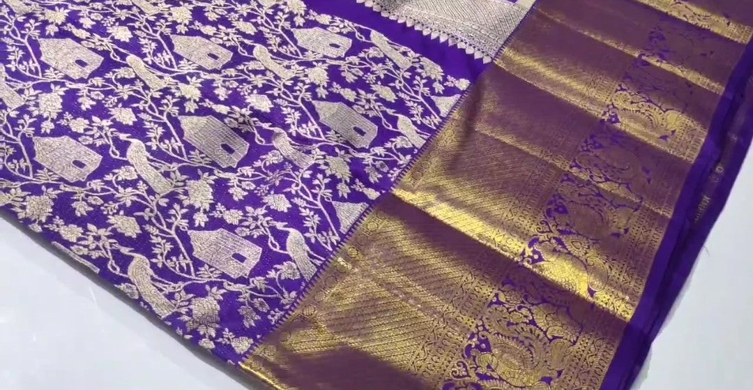 Purple Kanchipuram Handloom Tissue Brocade Silk Saree